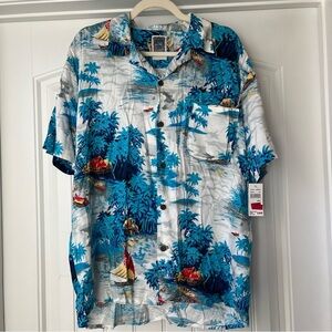 NWT Vintage Shirt M Tropical Nautical Button Front Pocket Hawaiian Grandpa